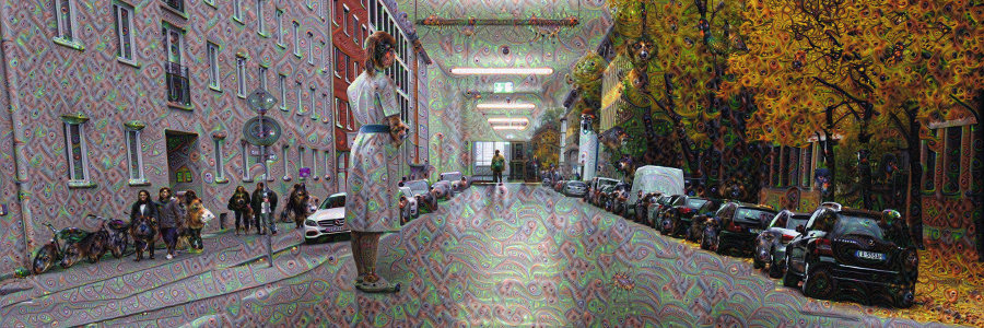 Psychedelisch verfremdete Collage aus einer Straße und einem Krankenhausgang.